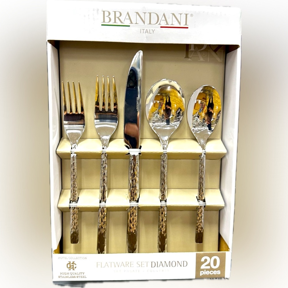 Brandini Italian Flatware Set 20 pieces 18/10 Diamant ++WATCH FOR RESTOCK!